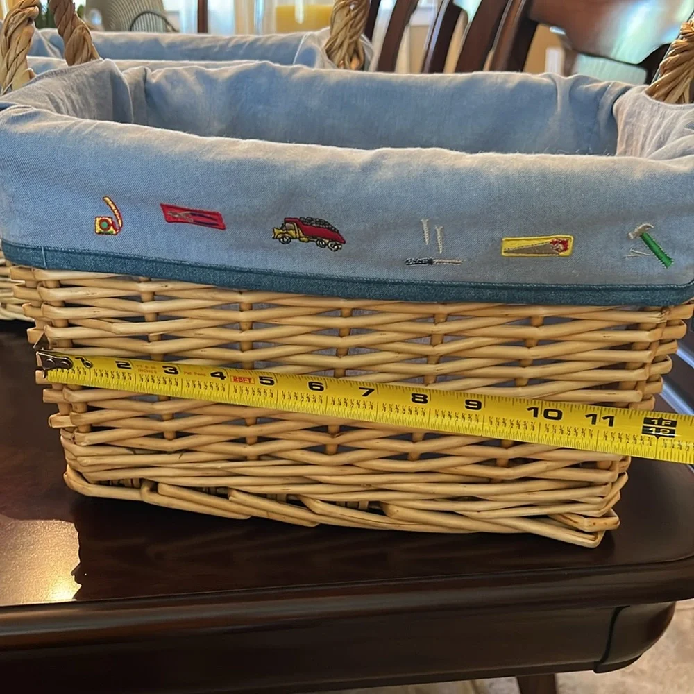Kids decor bundle of 2 large baskets with embroidered cotton lining